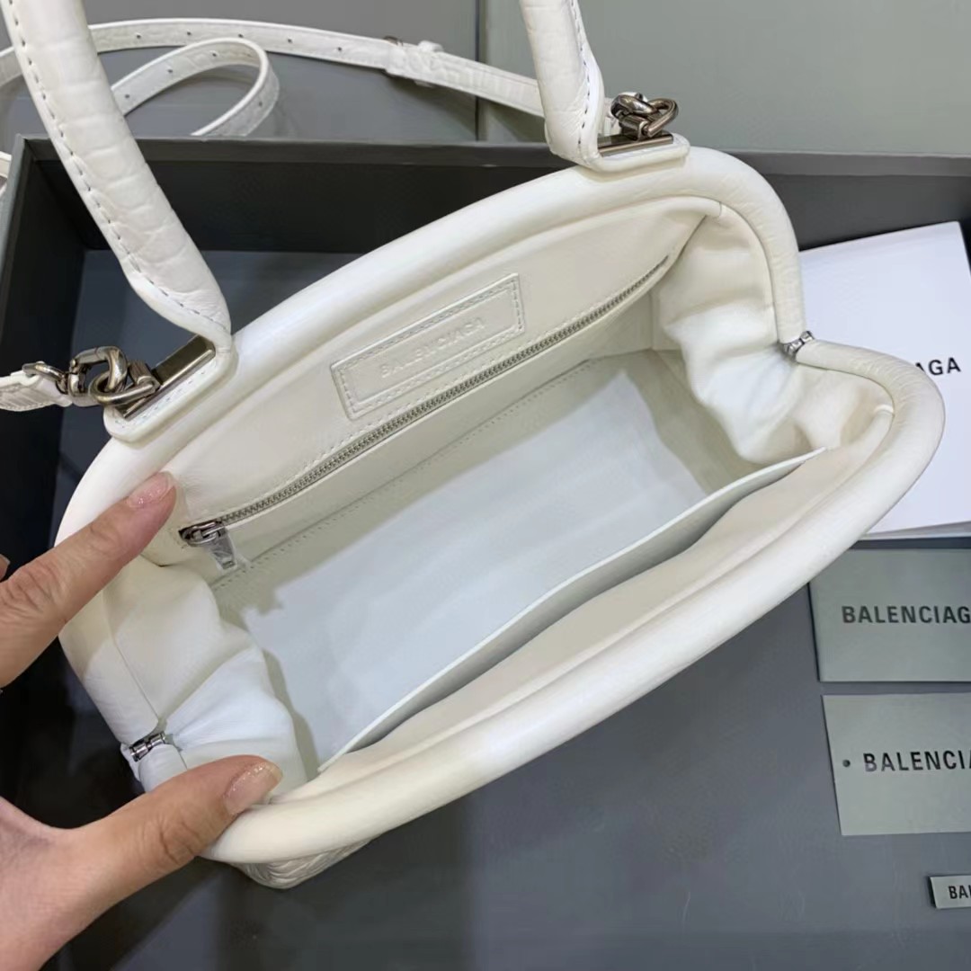 Balenciaga Damen Editor Kleine Tasche mit Krokodilprägung in Weiß (27-15,5-11CM) - EUR FASHION