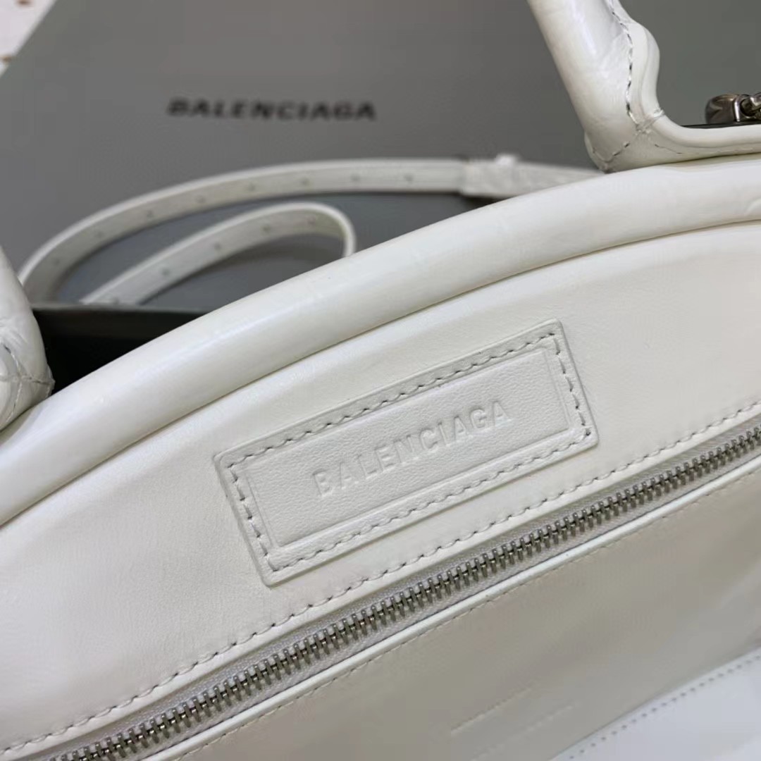 Balenciaga Damen Editor Kleine Tasche mit Krokodilprägung in Weiß (27-15,5-11CM) - EUR FASHION