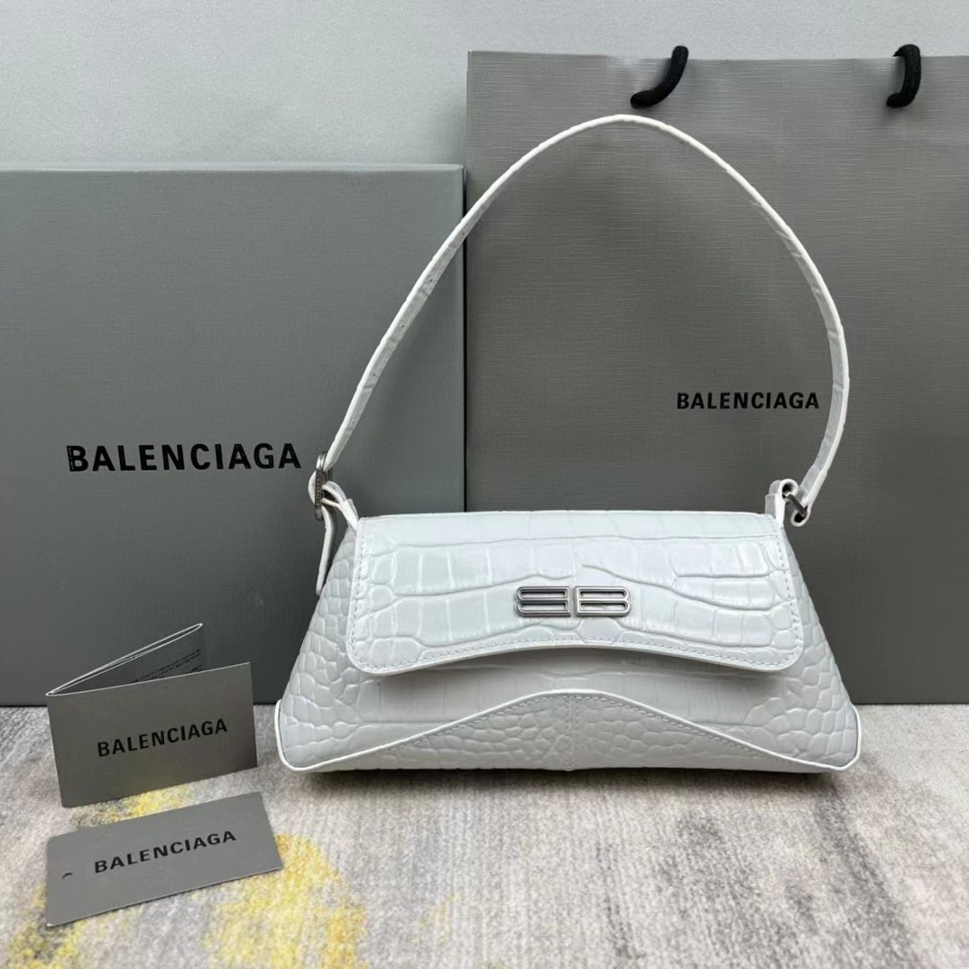 Balenciaga Damen XX Medium Flap Bag mit Krokodilprägung in Weiß (27-25,5-4CM) - EUR FASHION