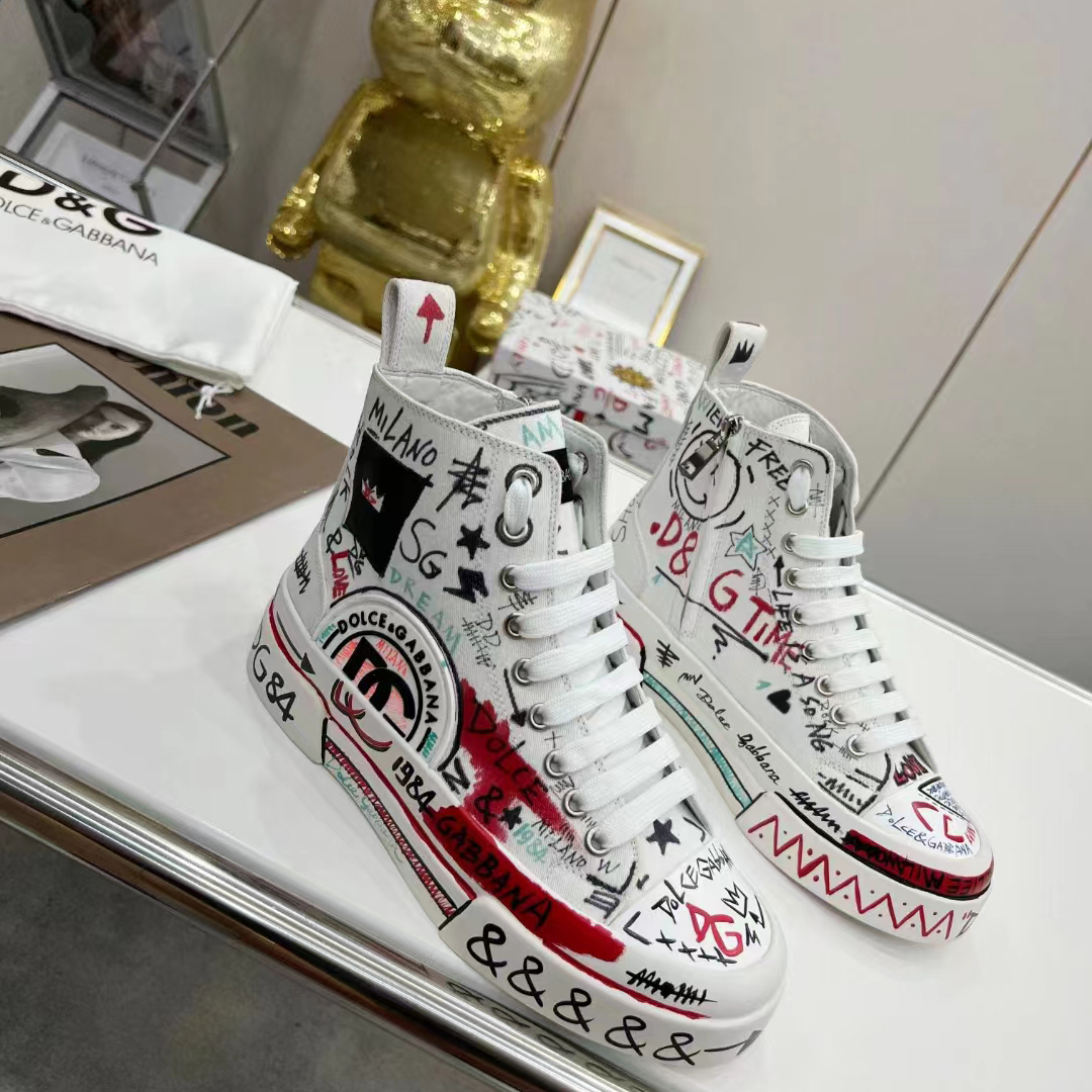 Dolce & Gabbana handbemalte Graffiti-Canvas-Portofino-Light-Mid-Top-Sneaker - EUR FASHION