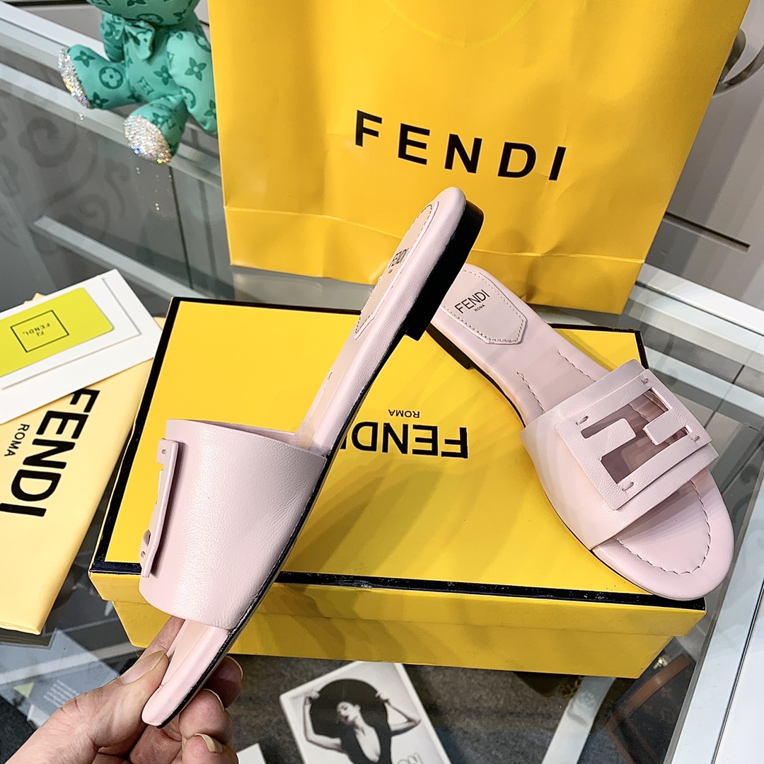 Fendi Signature-Pantoletten aus rosafarbenem Leder - EUR FASHION