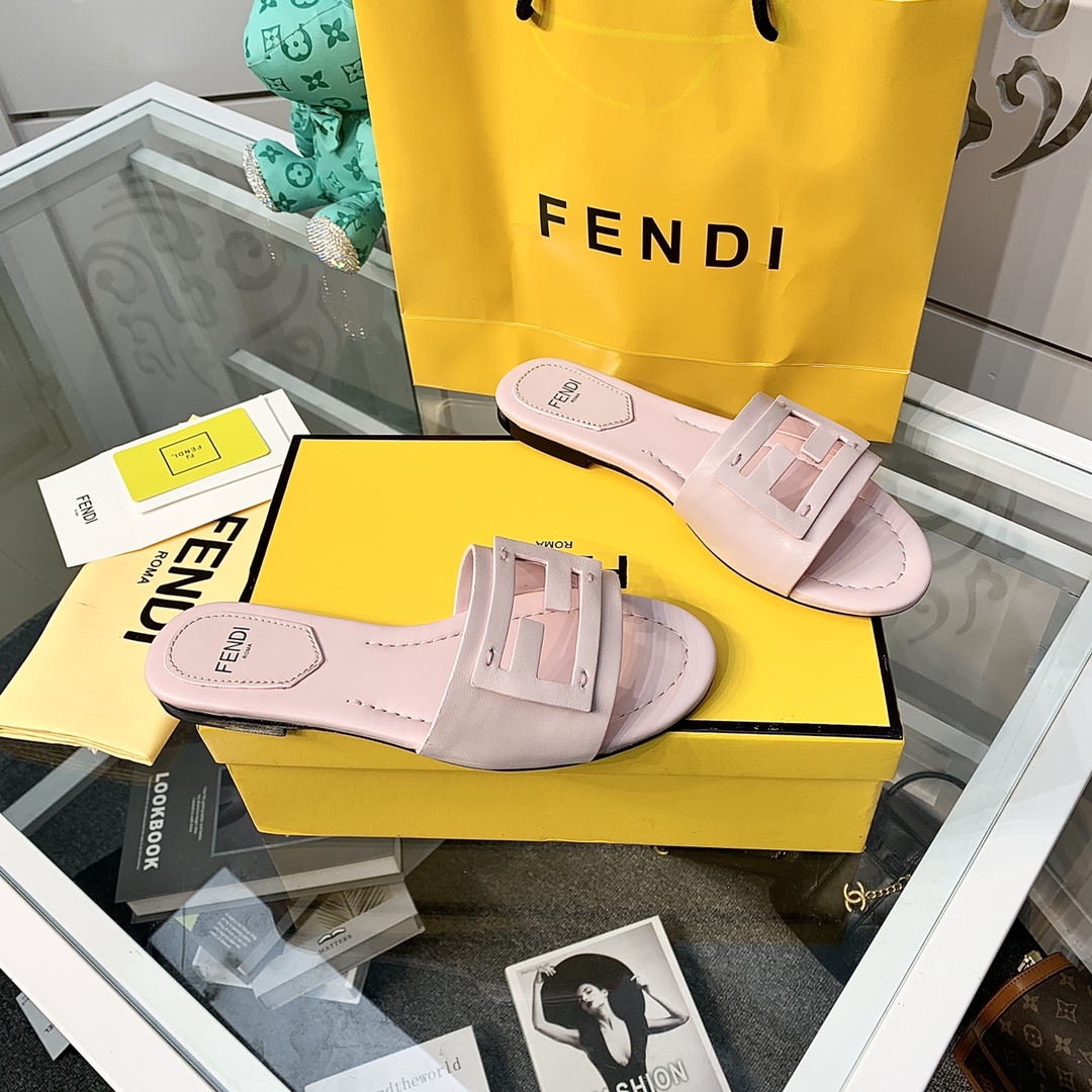 Fendi Signature-Pantoletten aus rosafarbenem Leder - EUR FASHION