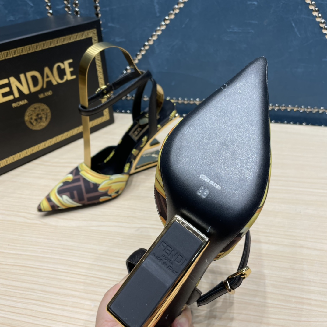 Fendi x Versace Fendace bedruckte hochhackige Seiden-Slingbacks - EUR FASHION