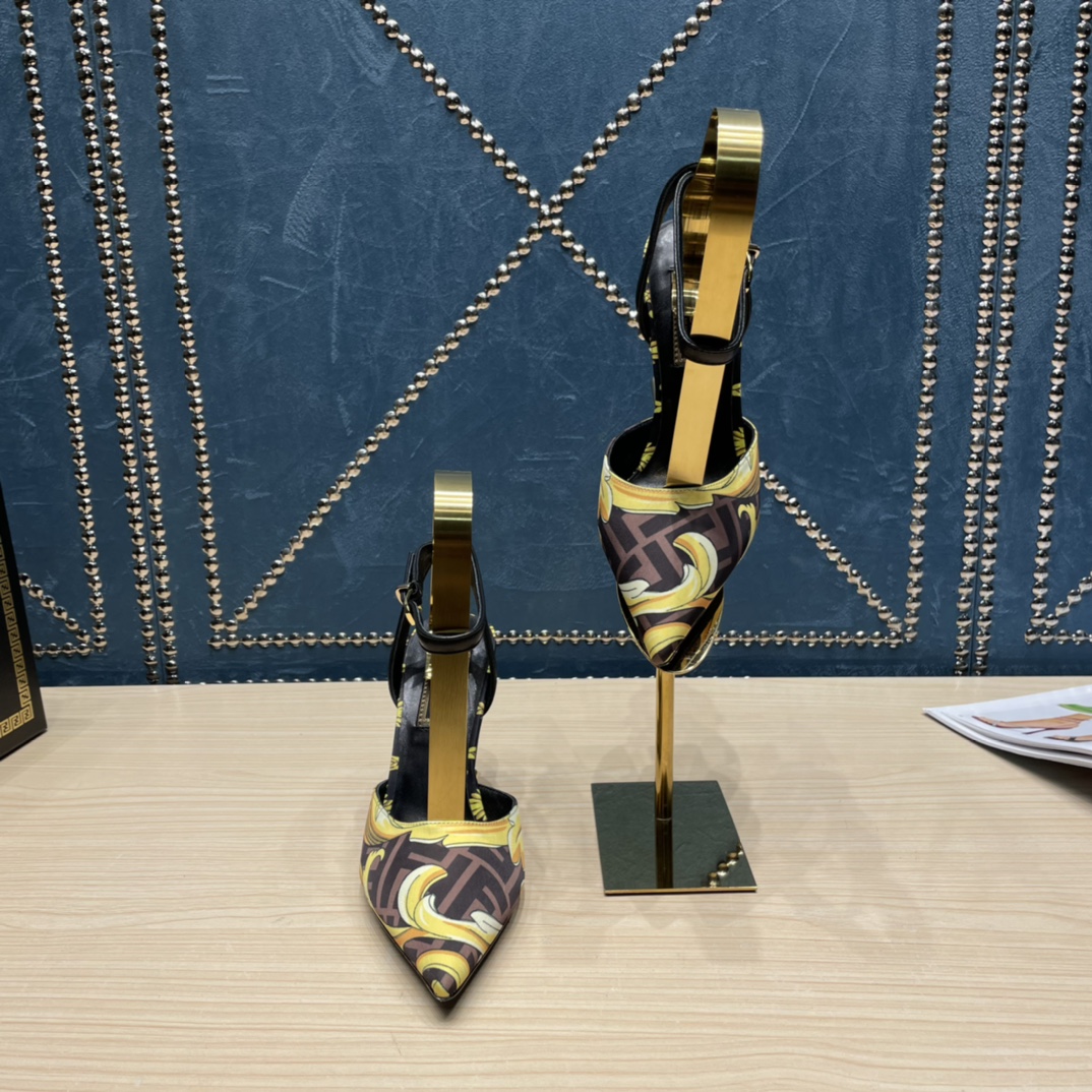 Fendi x Versace Fendace bedruckte hochhackige Seiden-Slingbacks - EUR FASHION
