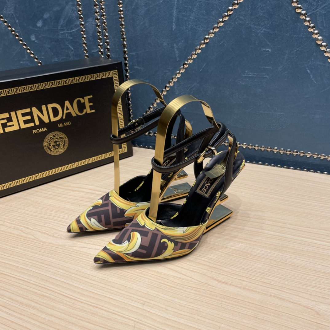 Fendi x Versace Fendace bedruckte hochhackige Seiden-Slingbacks - EUR FASHION