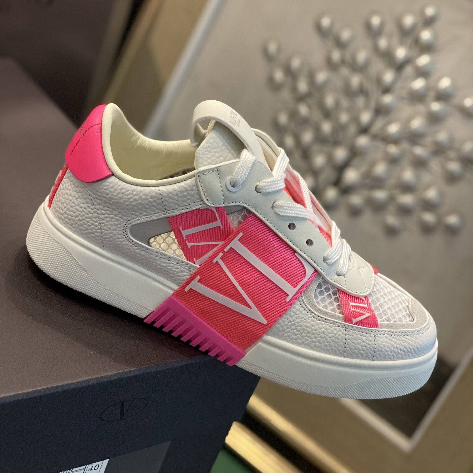 Low-Top-Sneaker „Valenti“ aus Kalbsleder und Mesh „VL7N“ mit Bändern - EUR FASHION