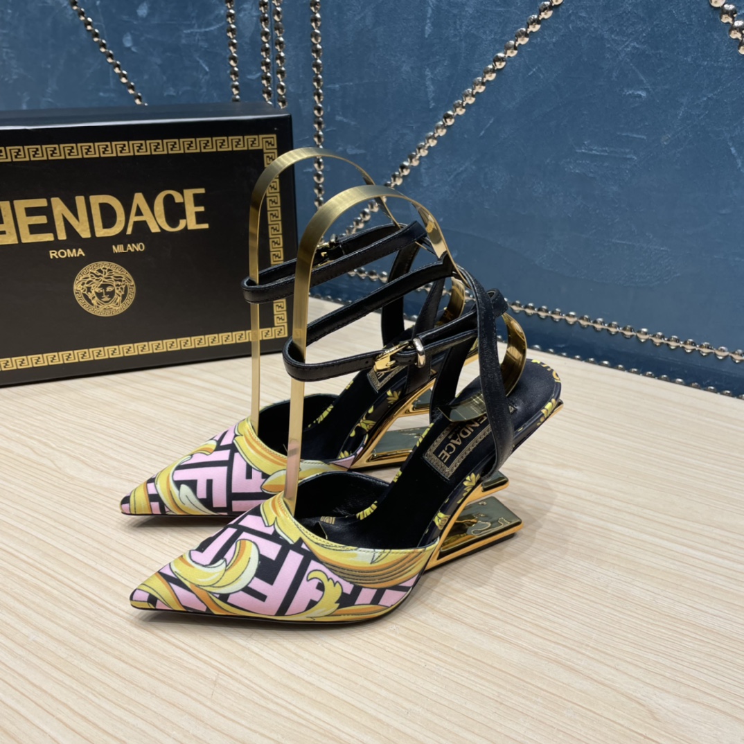 Fendi x Versace Fendace bedruckte hochhackige Seiden-Slingbacks - EUR FASHION