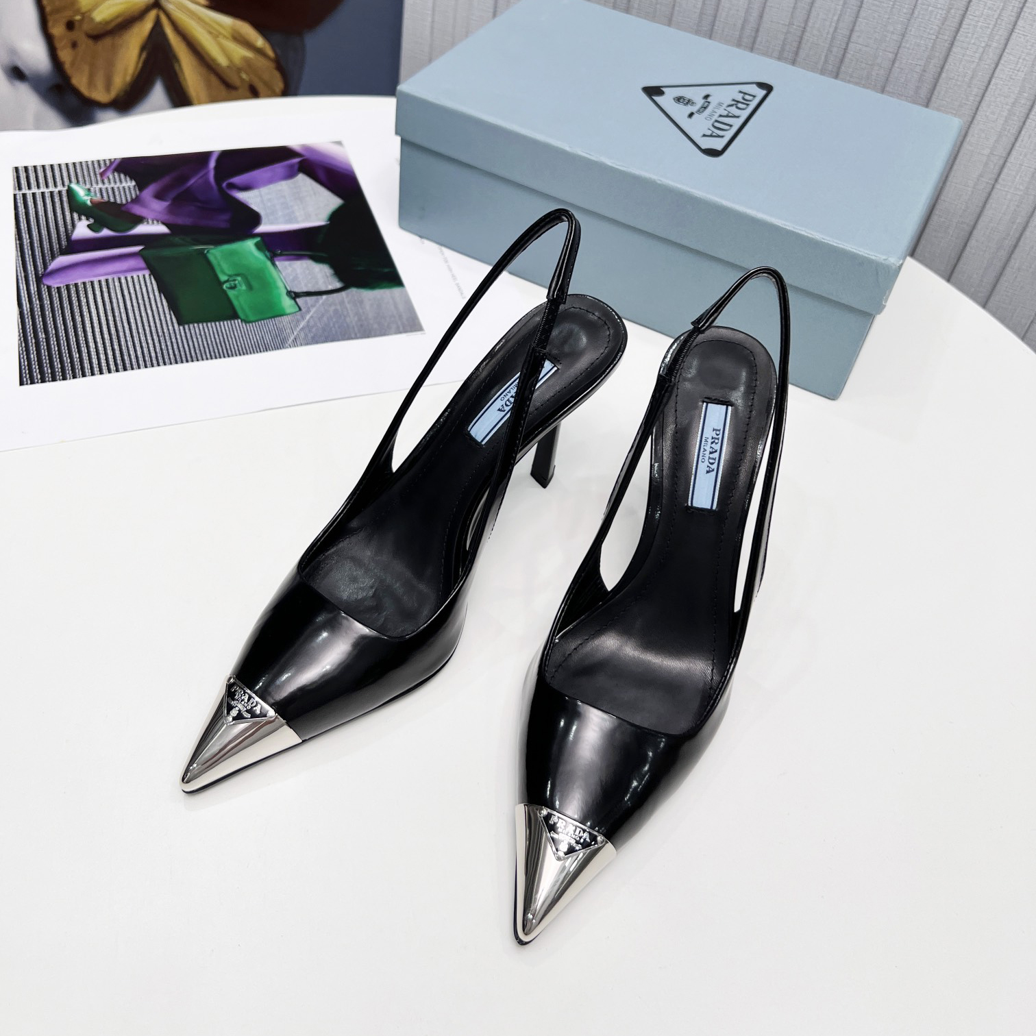 Prada Slingback-Pumps aus gebürstetem Leder - EUR FASHION