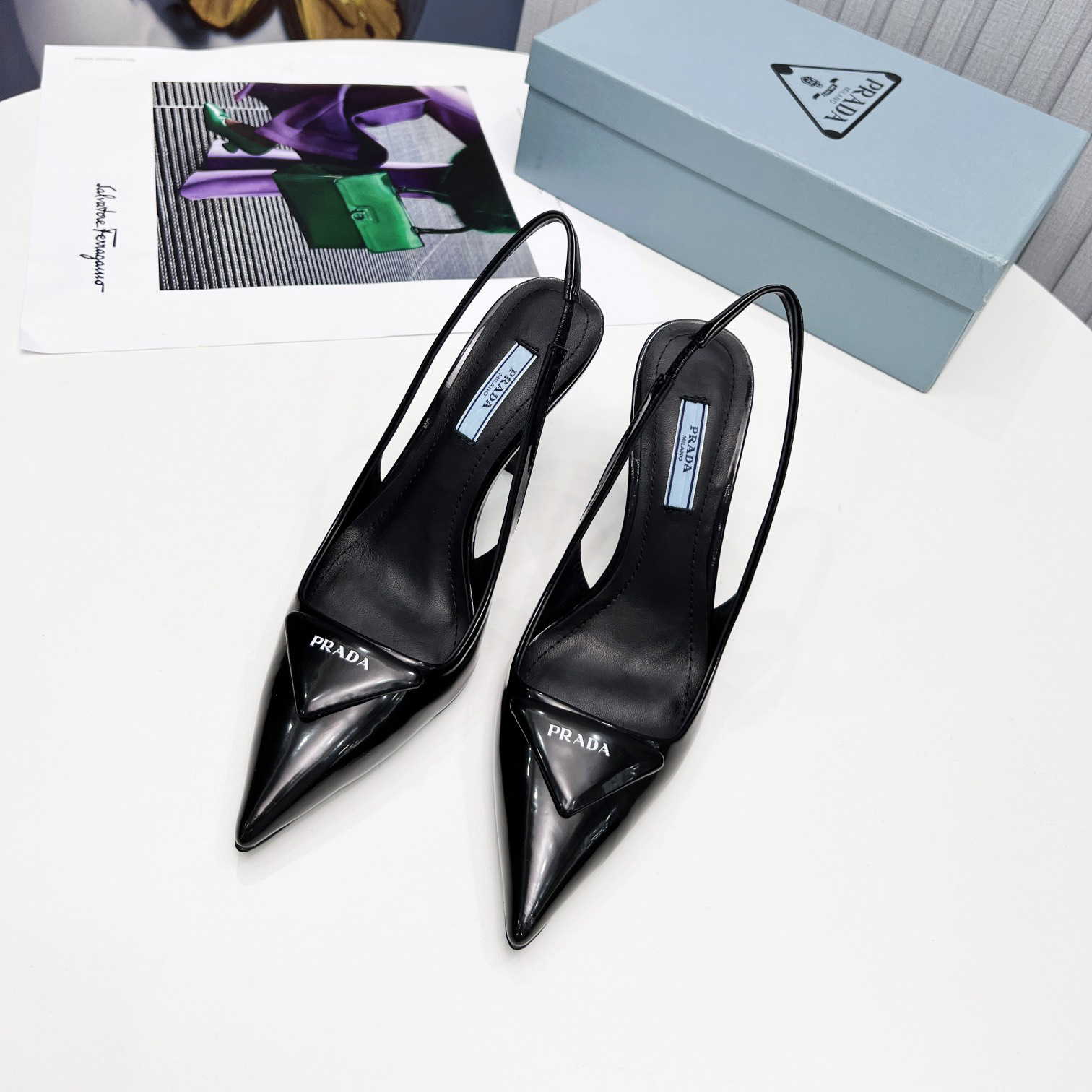 Prada Slingback-Pumps aus gebürstetem Leder - EUR FASHION