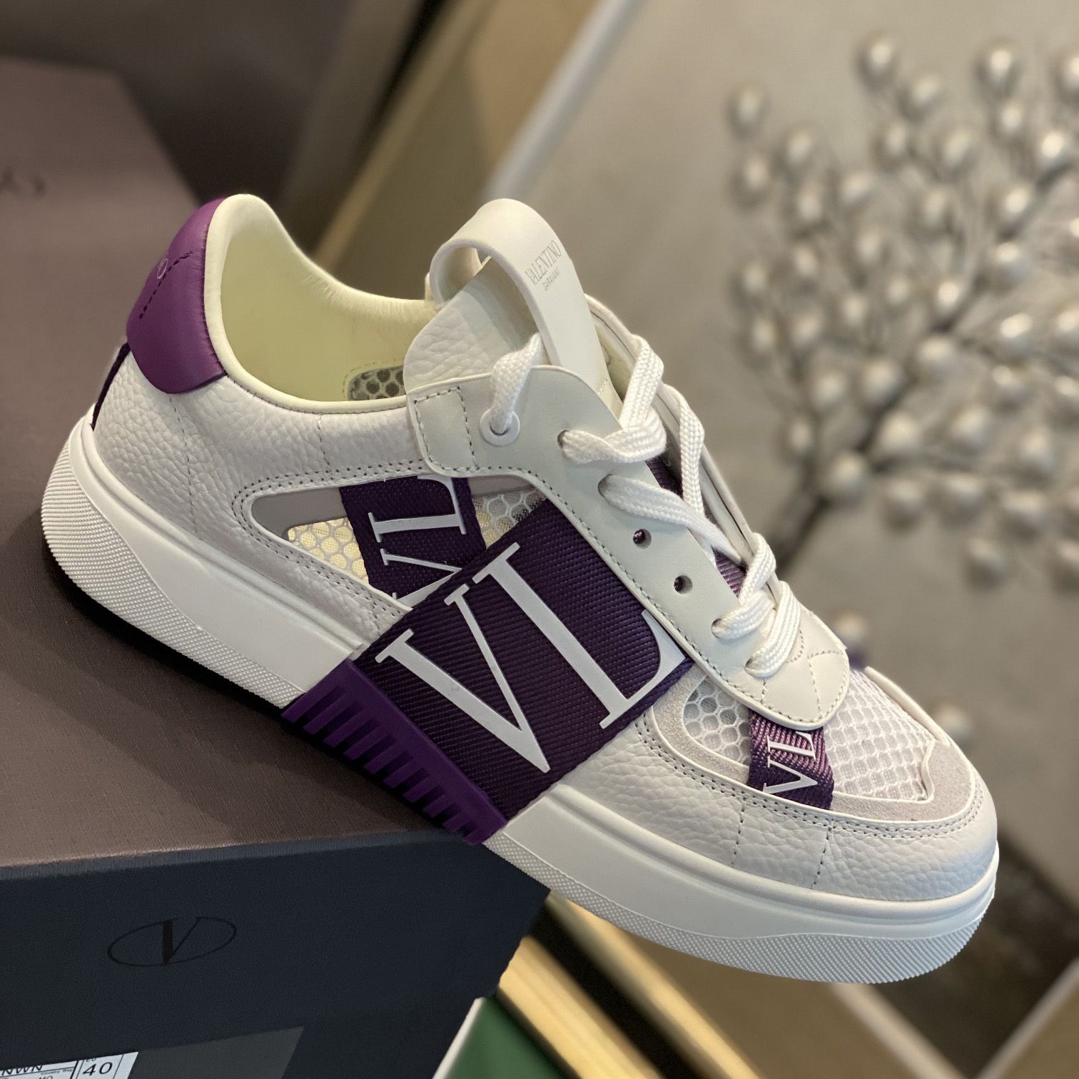 Low-Top-Sneaker „Valenti“ aus Kalbsleder und Mesh „VL7N“ mit Bändern - EUR FASHION