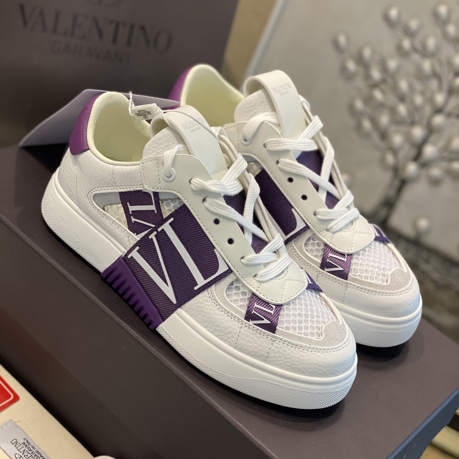 Low-Top-Sneaker „Valenti“ aus Kalbsleder und Mesh „VL7N“ mit Bändern - EUR FASHION