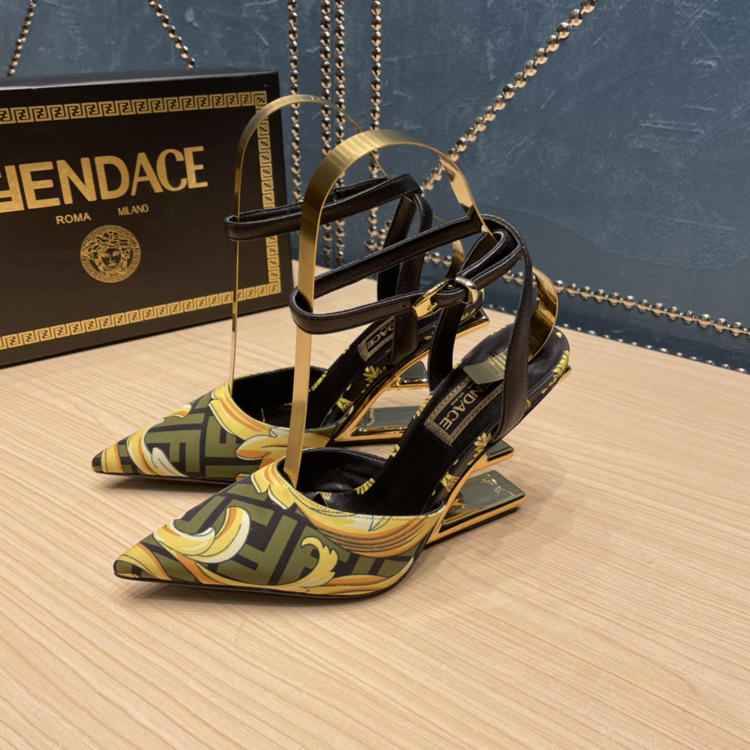 Fendi x Versace Fendace bedruckte hochhackige Seiden-Slingbacks - EUR FASHION