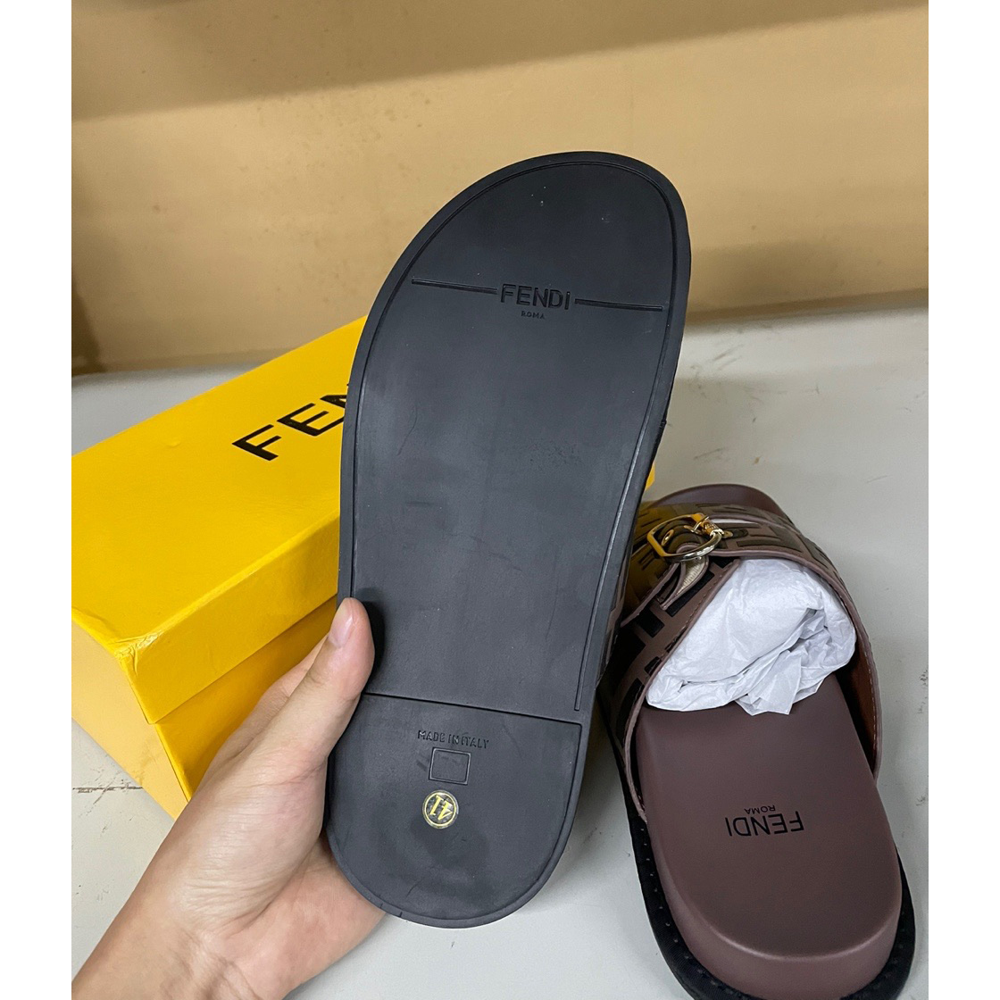 Fendi mehrfarbige Leder-Slipper (braun) - EUR FASHION