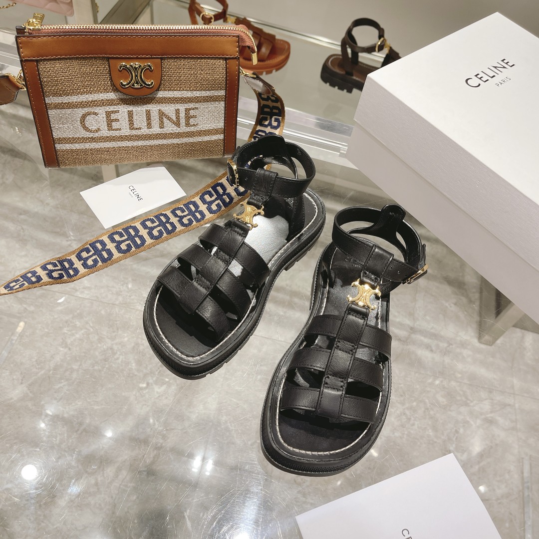 Celine Clea Triomphe Gladiator klobige Sandale in Schwarz - EUR FASHION