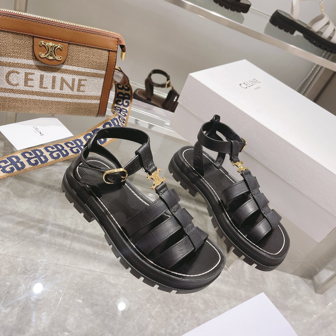 Celine Clea Triomphe Gladiator klobige Sandale in Schwarz - EUR FASHION