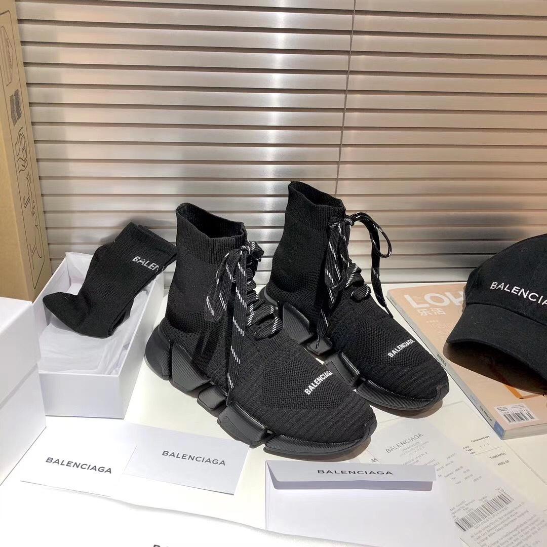 Balenciaga Speed ​​2.0 Schnür-Sneaker aus schwarzem recyceltem Strick - EUR FASHION