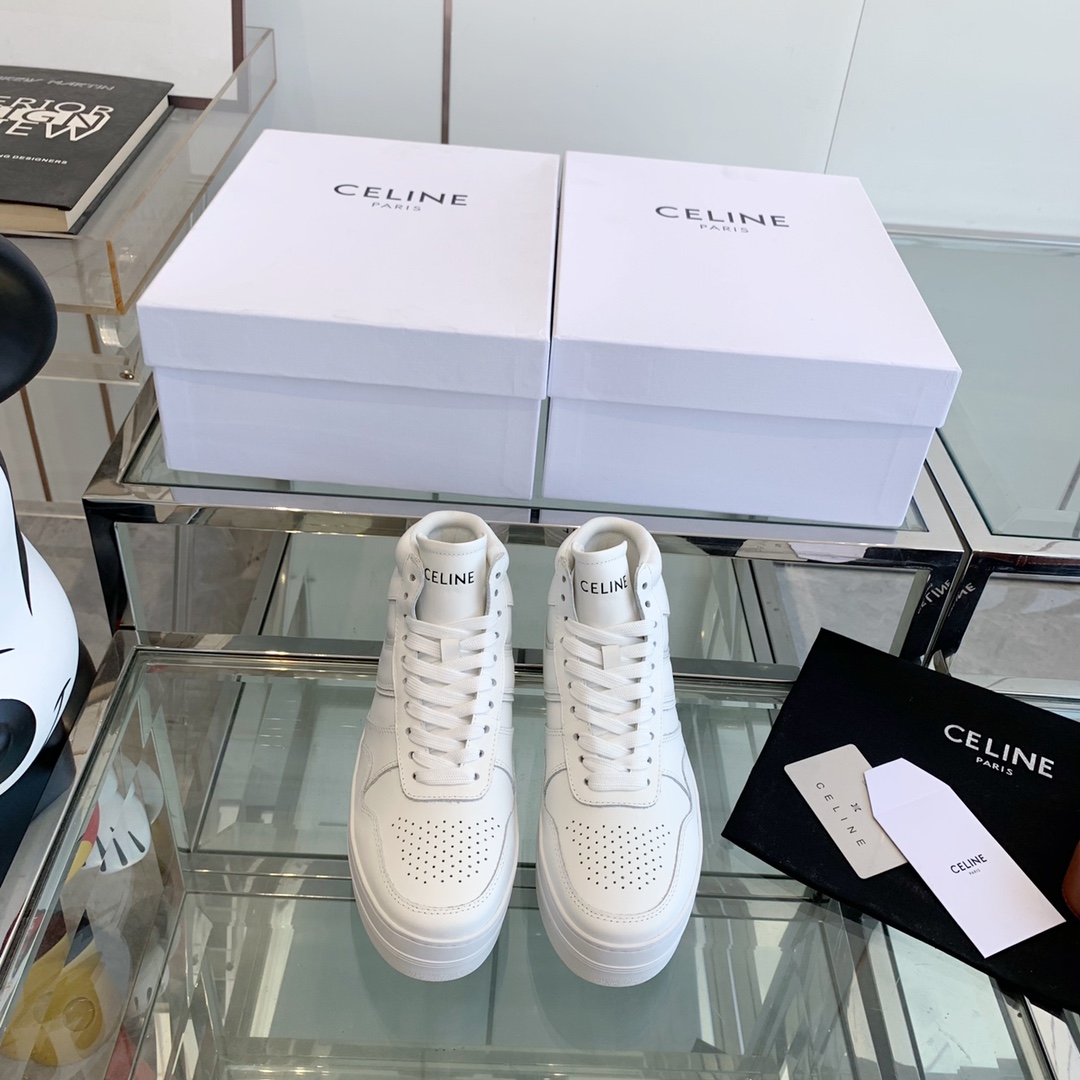 Celine Block-Sneaker mit Keil-Außensohle in Kalbslederoptik Weiß - EUR FASHION