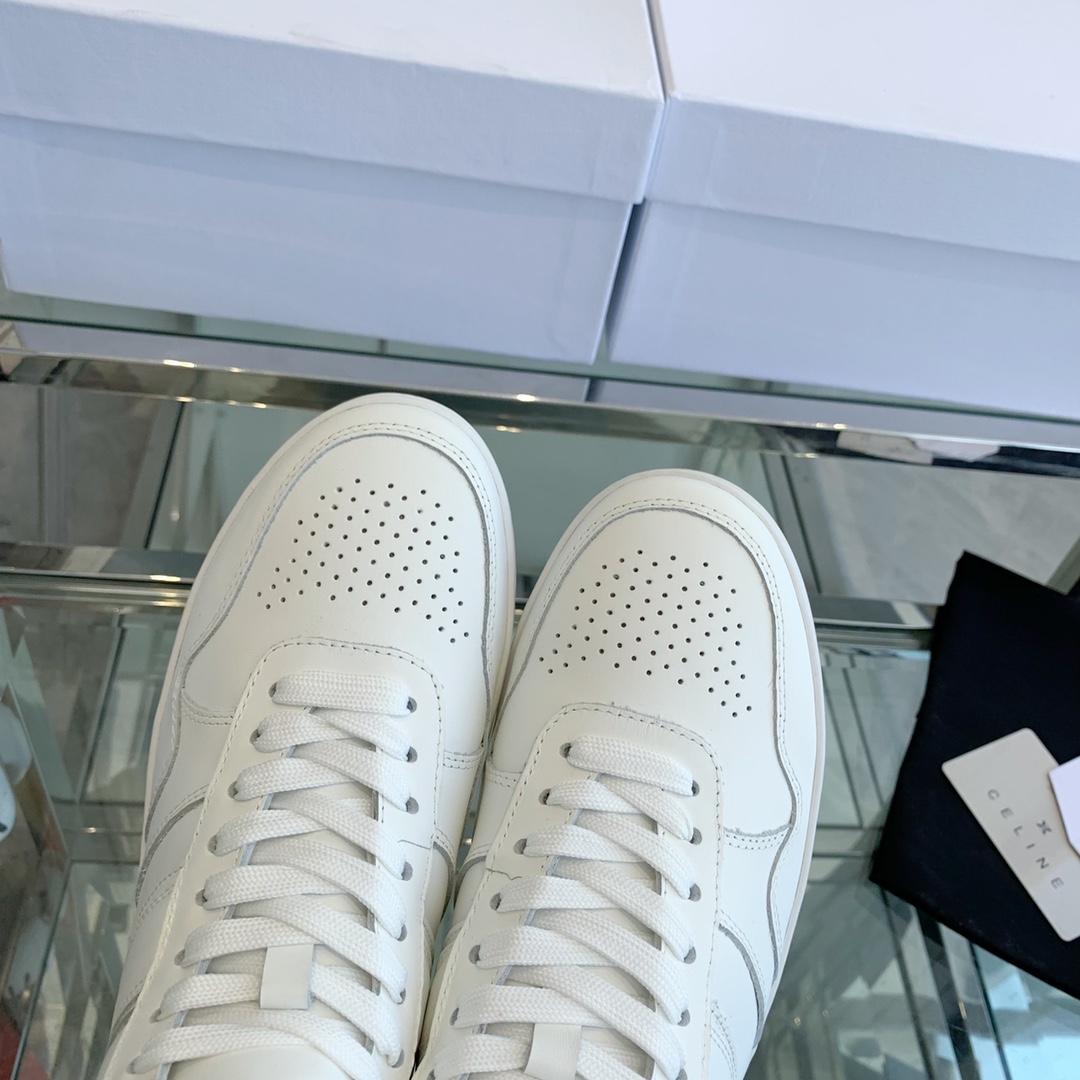 Celine Block-Sneaker mit Keil-Außensohle in Kalbslederoptik Weiß - EUR FASHION