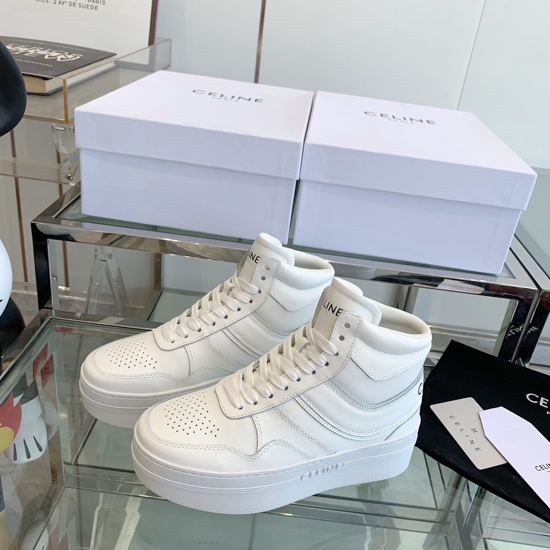 Celine Block-Sneaker mit Keil-Außensohle in Kalbslederoptik Weiß - EUR FASHION