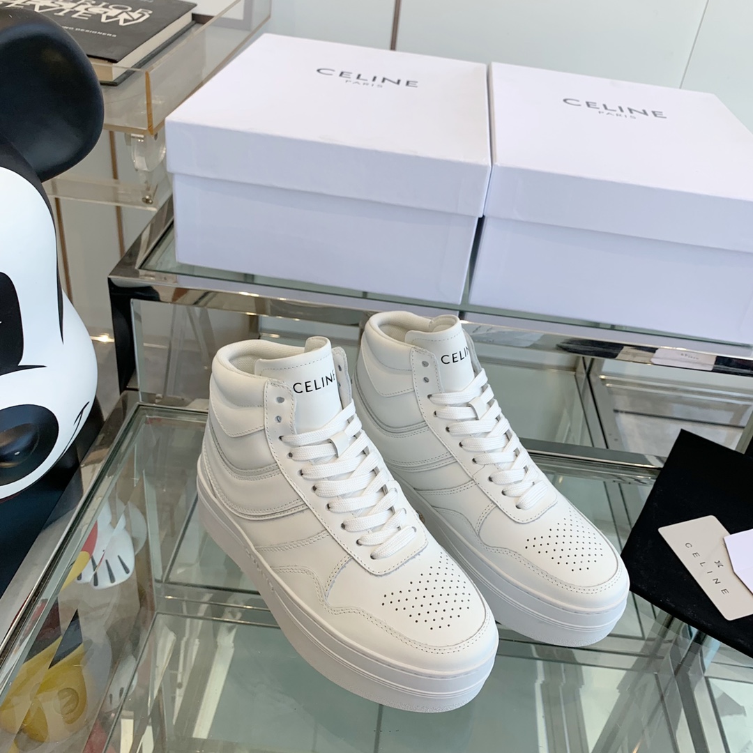 Celine Block-Sneaker mit Keil-Außensohle in Kalbslederoptik Weiß - EUR FASHION