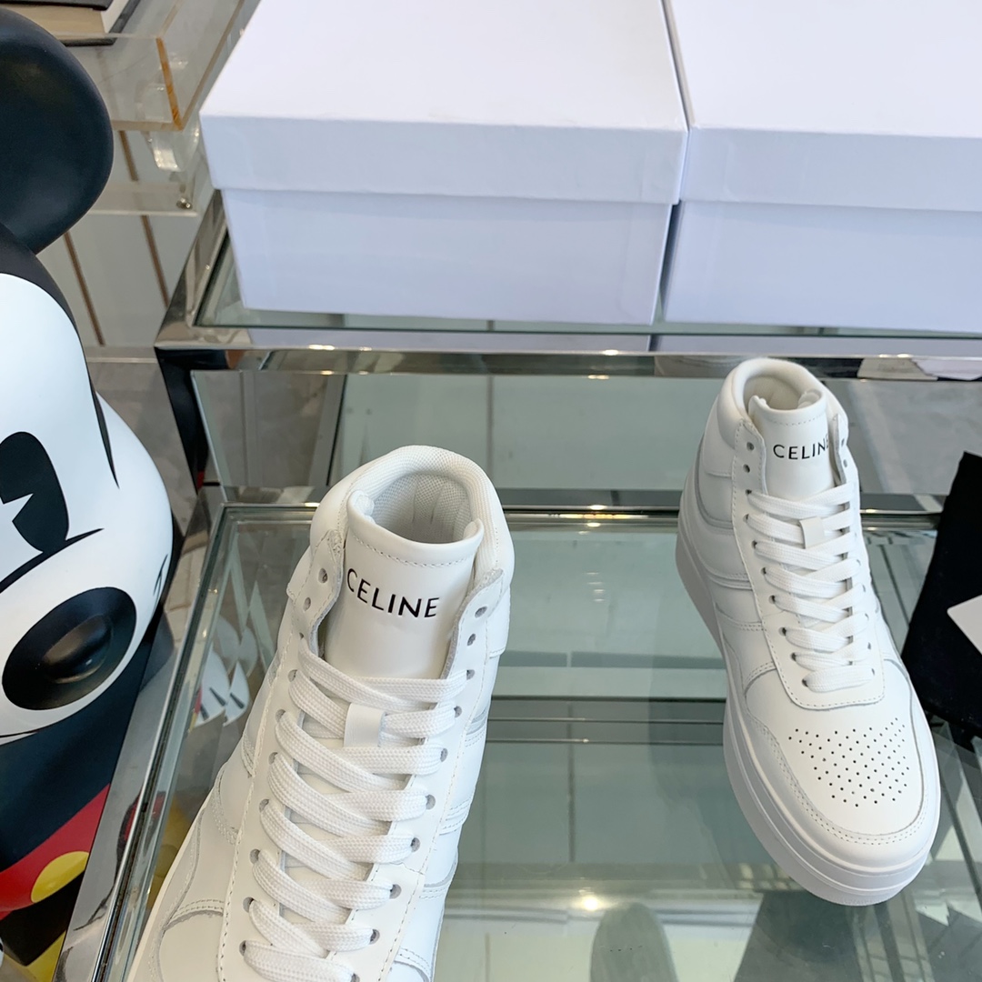 Celine Block-Sneaker mit Keil-Außensohle in Kalbslederoptik Weiß - EUR FASHION