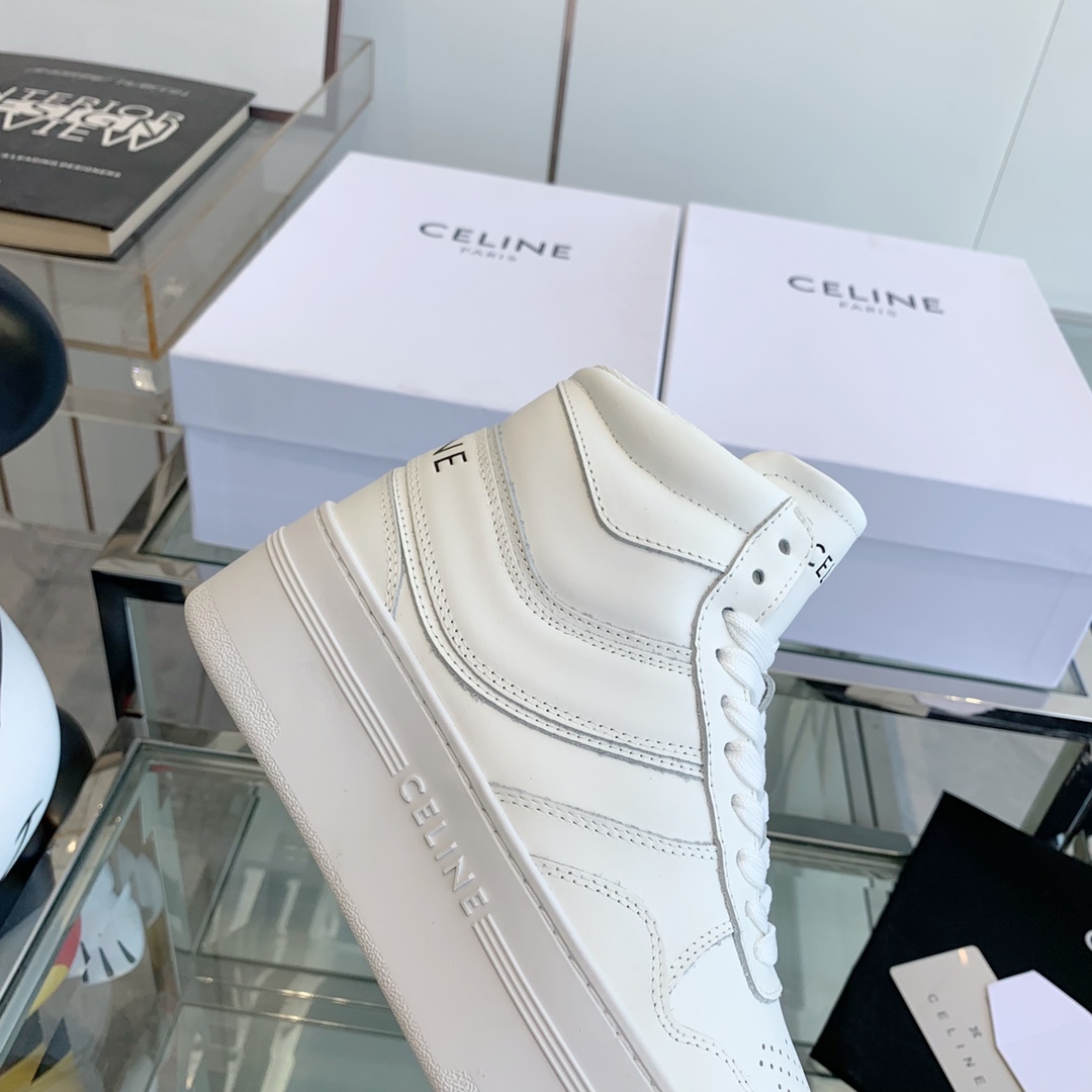 Celine Block-Sneaker mit Keil-Außensohle in Kalbslederoptik Weiß - EUR FASHION