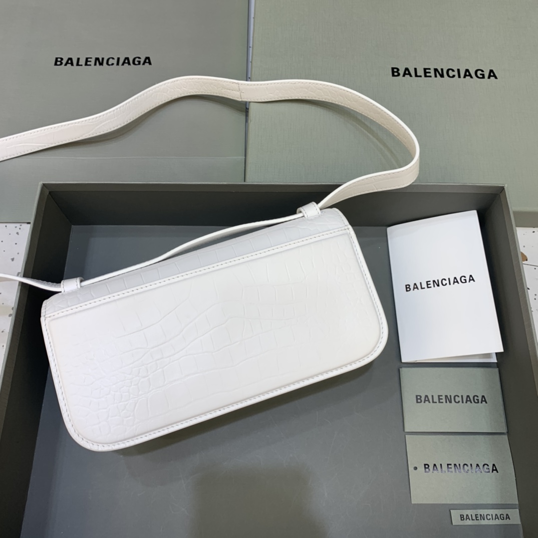 Balenciaga Damen Gossip Kleine Tasche aus gestreift geprägtem Kalbsleder in Weiß (23,5–12,4–10,4 cm) - EUR FASHION