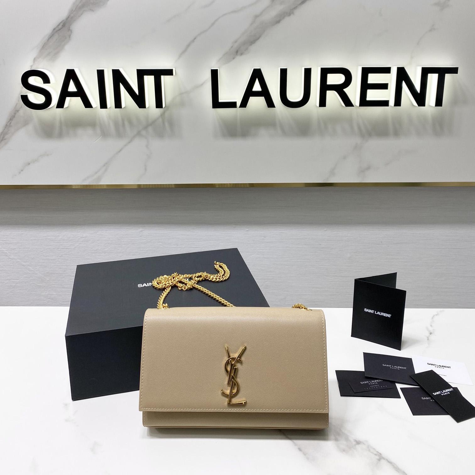 Saint Laurent Kate Mittelgroße Kettentasche aus Leder mit Grain-de-Poudre-Prägung - EUR FASHION