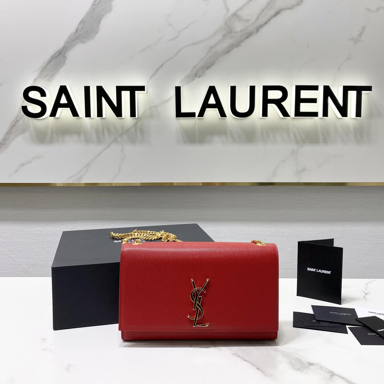 Saint Laurent Kate Mittelgroße Kettentasche aus Leder mit Grain-de-Poudre-Prägung - EUR FASHION