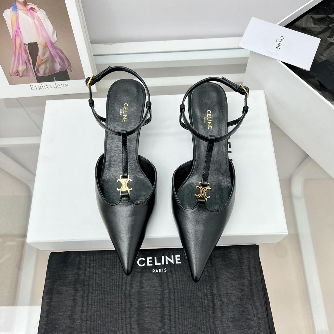 Celine Kitten mit Triomphe-T-Bar-Riemen aus Kalbsleder - EUR FASHION