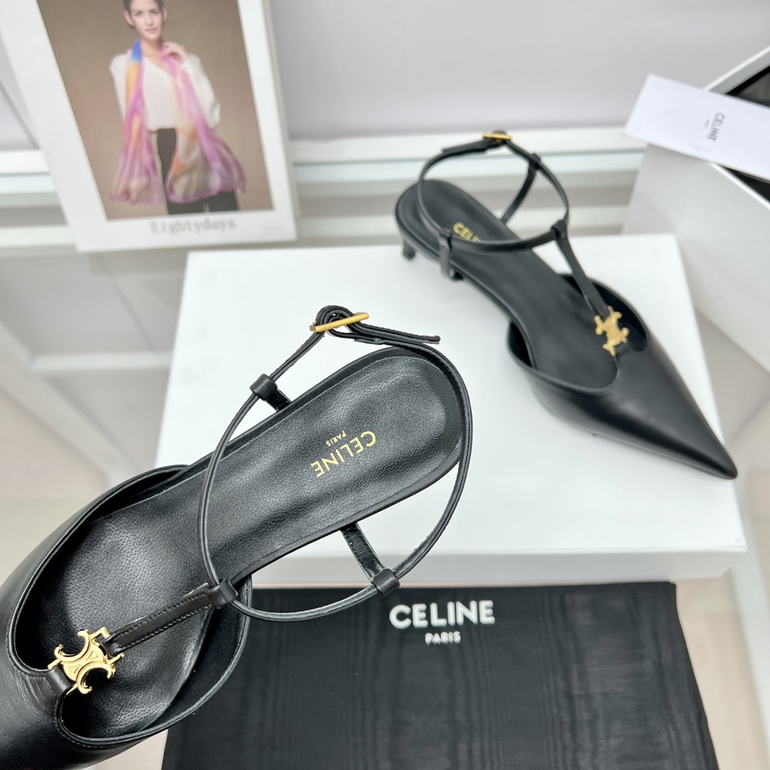 Celine Kitten mit Triomphe-T-Bar-Riemen aus Kalbsleder - EUR FASHION