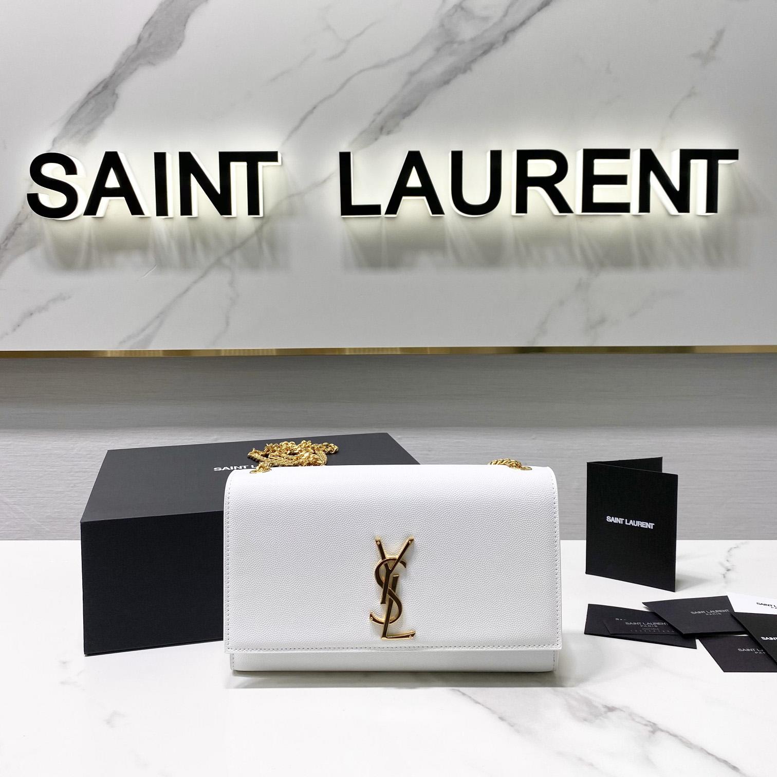 Saint Laurent Kate Mittelgroße Kettentasche aus Leder mit Grain-de-Poudre-Prägung - EUR FASHION