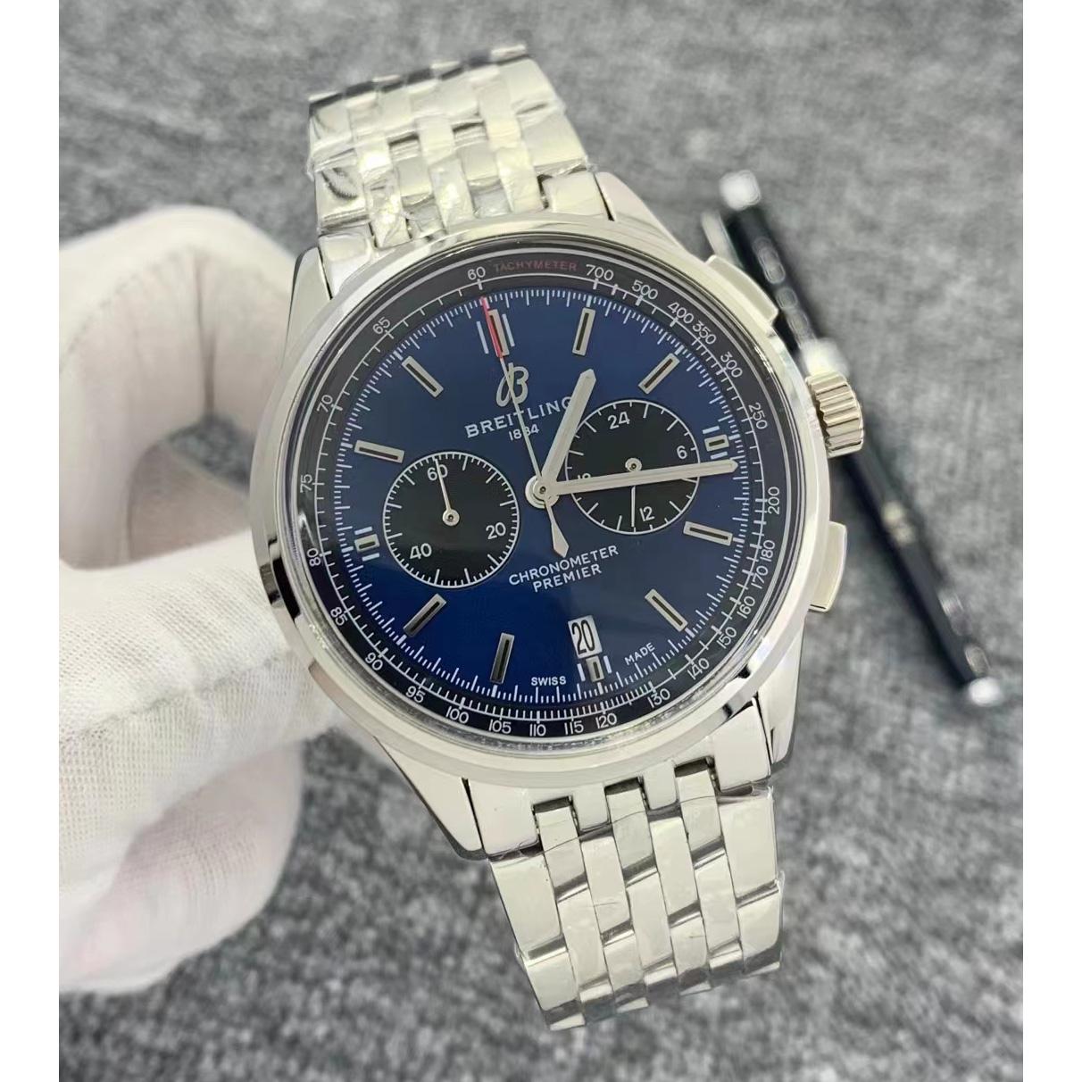 Breitling Premier B01 Chronograph 42 Herrenuhr aus Edelstahl mit blauem Zifferblatt - EUR FASHION