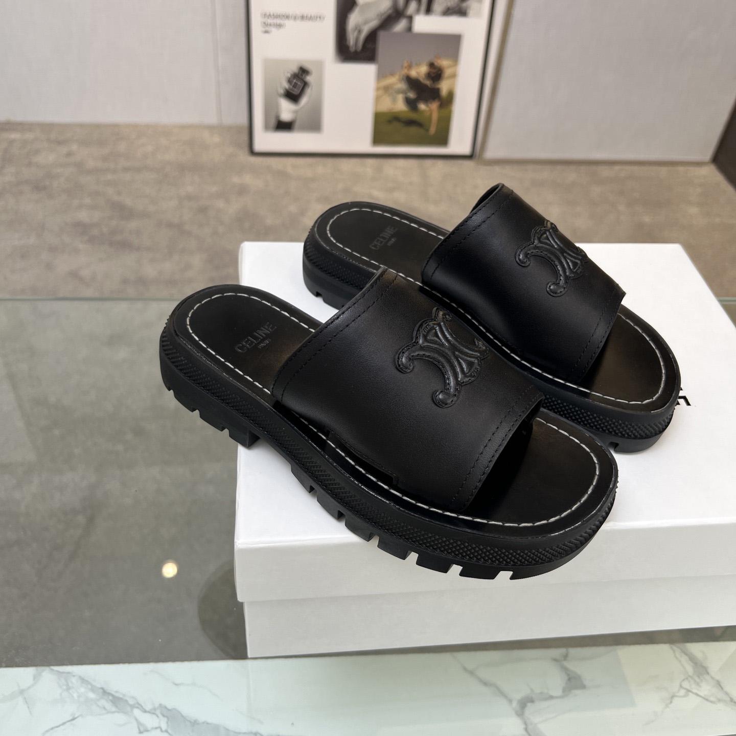 Celine Clea Triomphe Slide In Gemüse – Schwarzes Kalbsleder - EUR FASHION