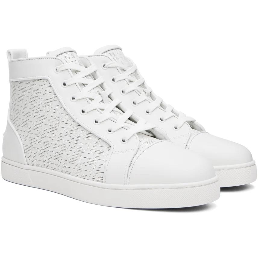 Christian Louboutin High-Top-Sneaker – Perforiertes Kalbsleder Techno CL und Nappaleder – Bianco - EUR FASHION