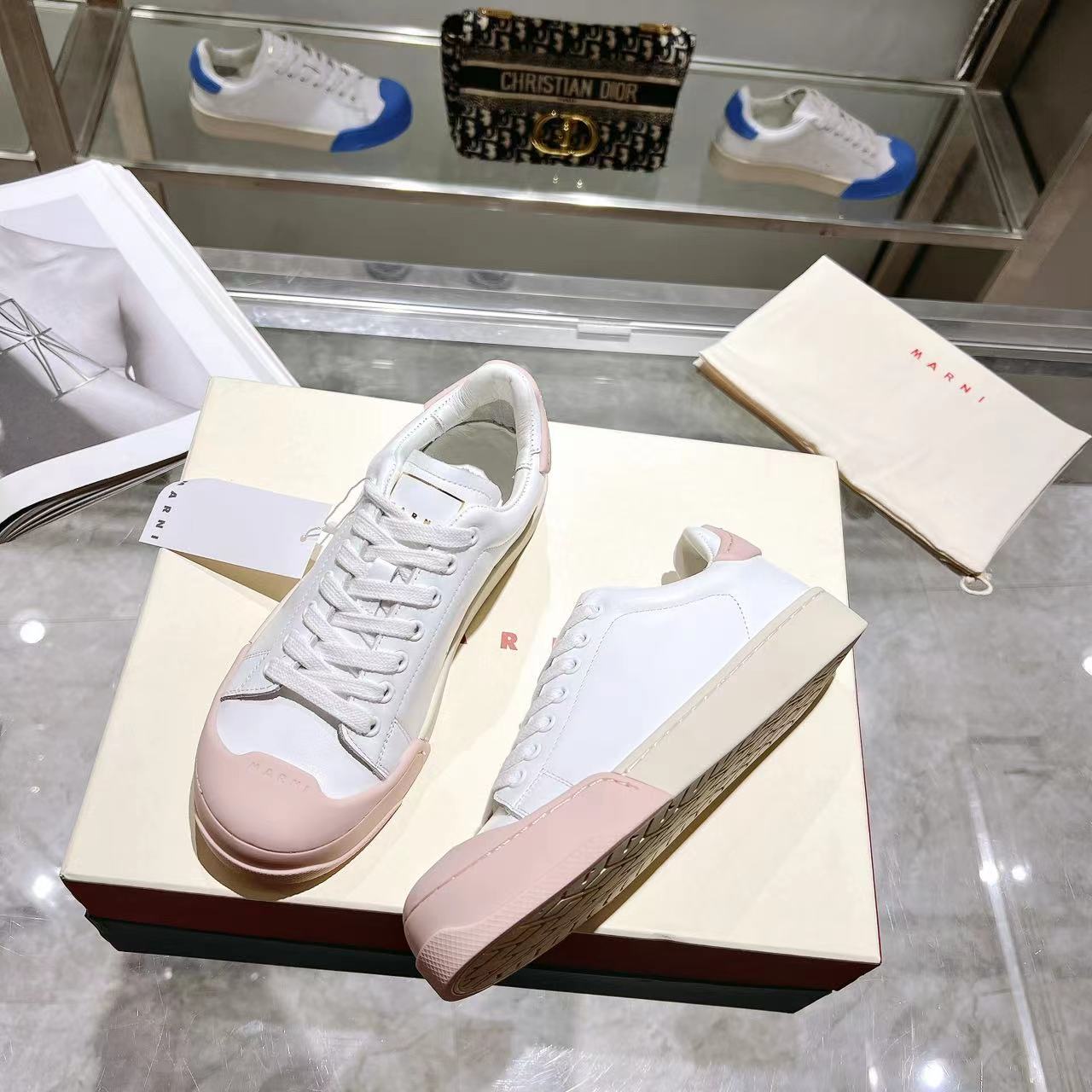 Marni Dada Bumper Sneaker aus weißem und rosa Leder - EUR FASHION