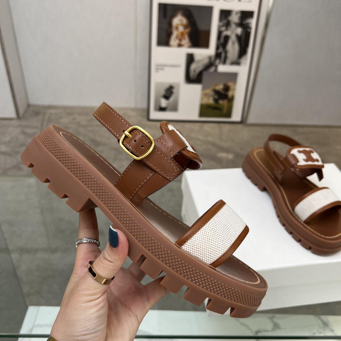 Celine Clea Triomphe Sandale aus Kalbsleder – Pflanzliche Gerbung und Leinwand - EUR FASHION