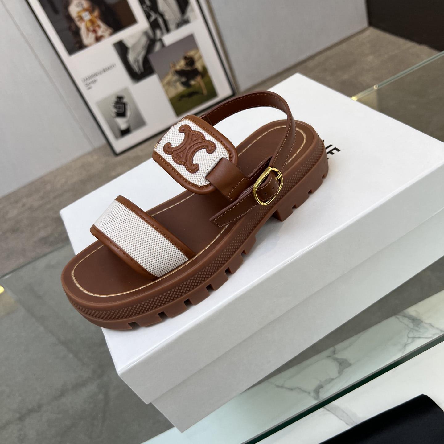 Celine Clea Triomphe Sandale aus Kalbsleder – Pflanzliche Gerbung und Leinwand - EUR FASHION