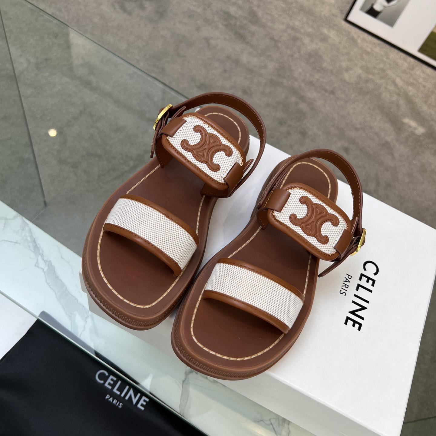 Celine Clea Triomphe Sandale aus Kalbsleder – Pflanzliche Gerbung und Leinwand - EUR FASHION