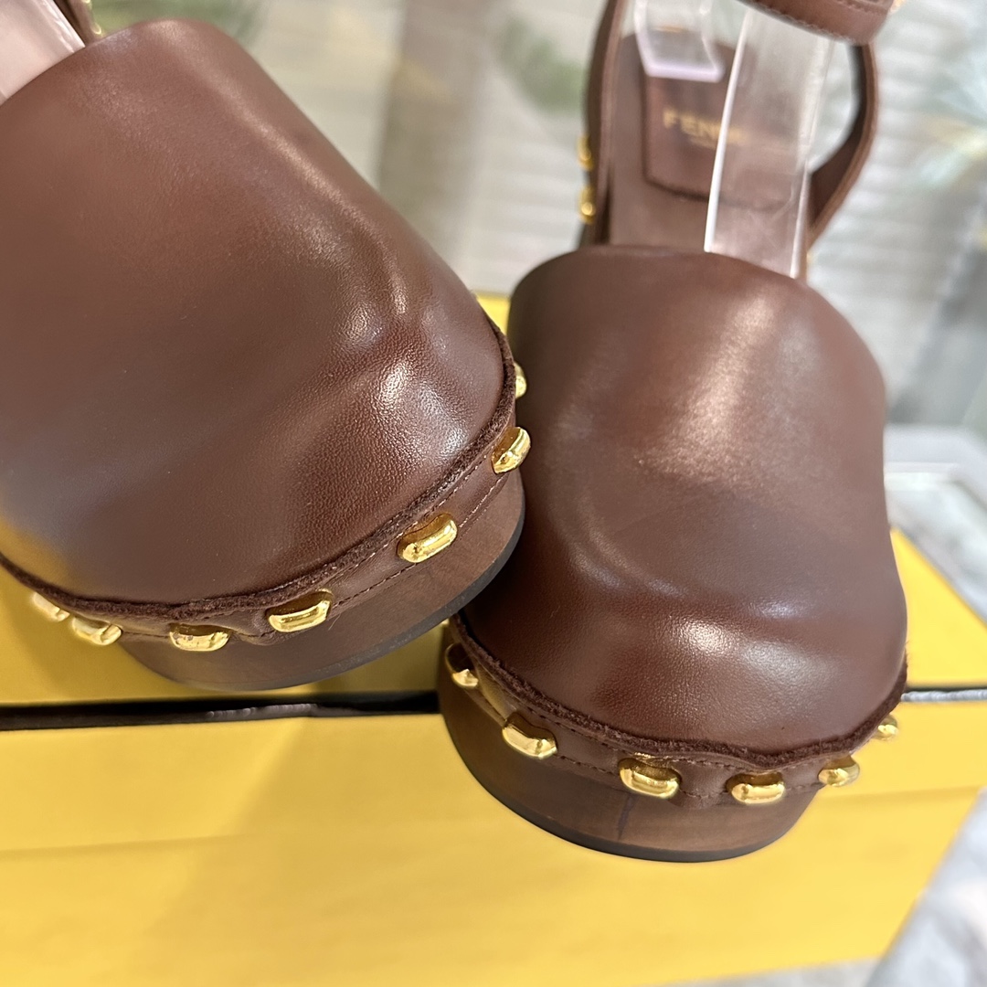 Fendi Baguette Show braune Leder-Clogs mit hohen Absätzen - EUR FASHION