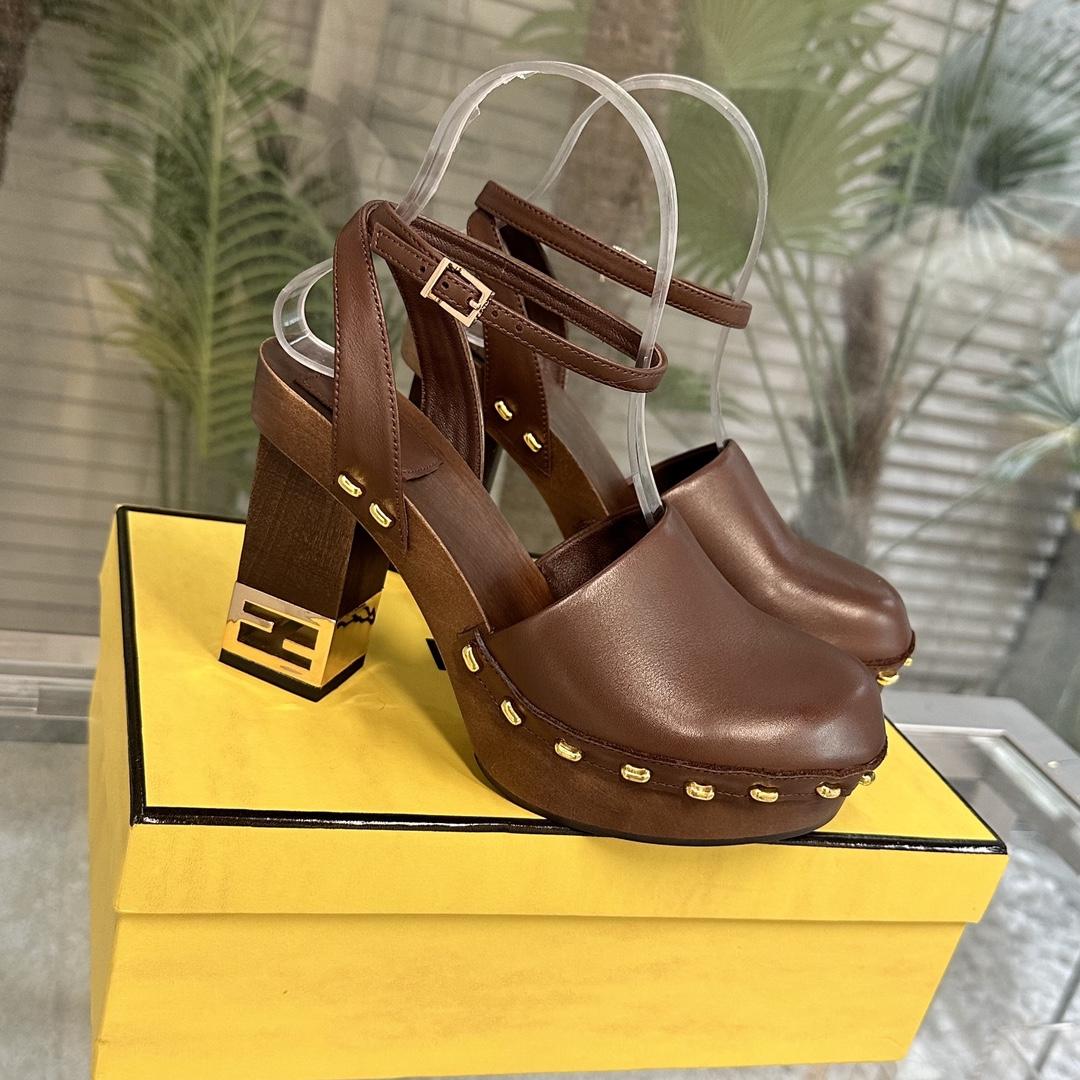 Fendi Baguette Show braune Leder-Clogs mit hohen Absätzen - EUR FASHION