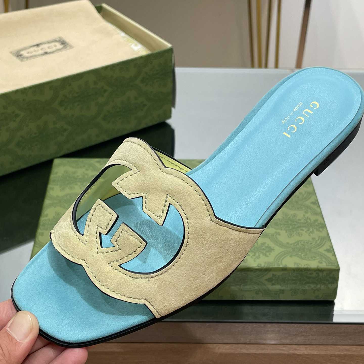 Gucci Damen-Slide-Sandale mit ineinandergreifendem G-Ausschnitt - EUR FASHION