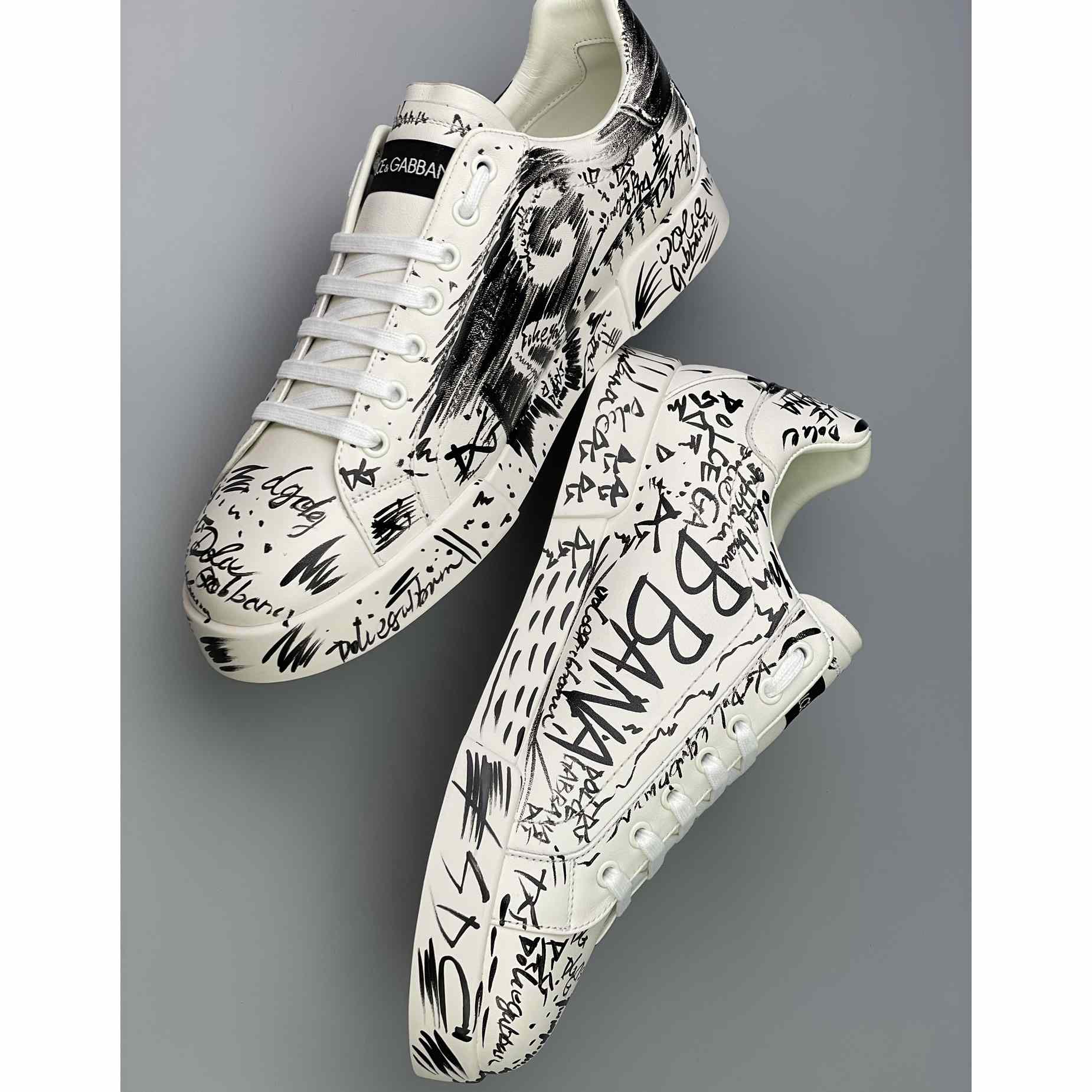 Dolce & Gabbana Portofino-Sneaker aus Kalbsleder mit Logo-Print - EUR FASHION