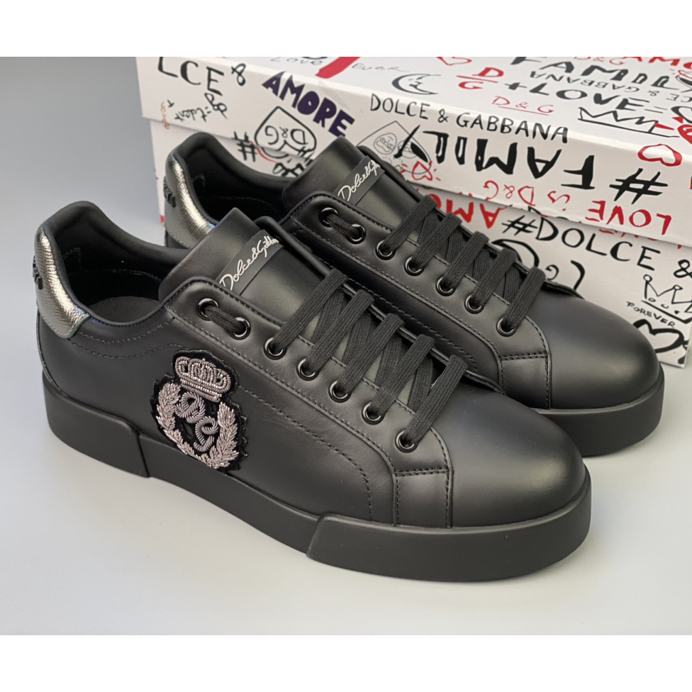 Dolce & Gabbana Portofino-Sneaker aus Kalbsnappaleder mit Kronenaufnäher - EUR FASHION