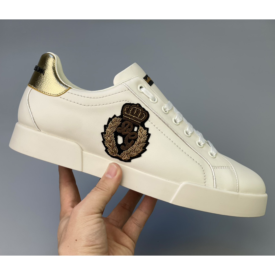 Dolce & Gabbana Portofino-Sneaker aus Kalbsnappaleder mit Kronenaufnäher - EUR FASHION