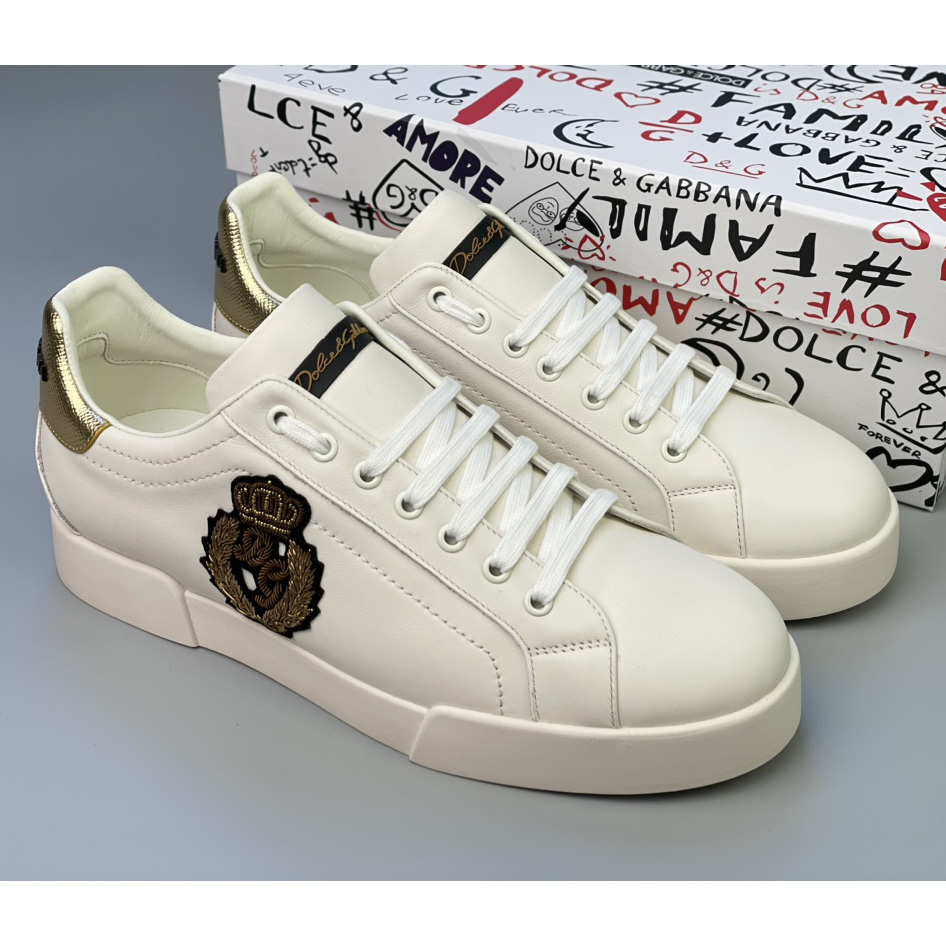 Dolce & Gabbana Portofino-Sneaker aus Kalbsnappaleder mit Kronenaufnäher - EUR FASHION