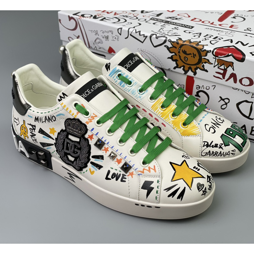 Dolce & Gabbana – Portofino-Sneaker aus Kalbsleder mit Stickerei und Nieten - EUR FASHION