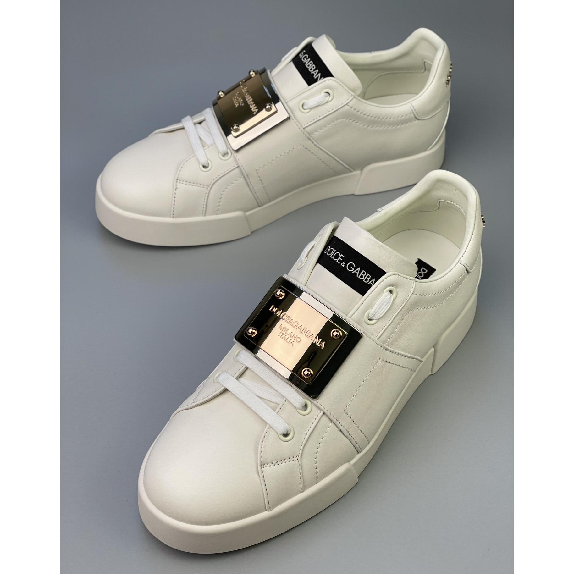 Dolce & Gabbana Portofino-Sneaker aus Kalbsleder mit Markenetikett - EUR FASHION
