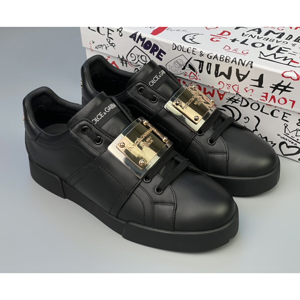 Dolce & Gabbana Portofino-Sneaker aus Kalbsleder mit Markenetikett - EUR FASHION