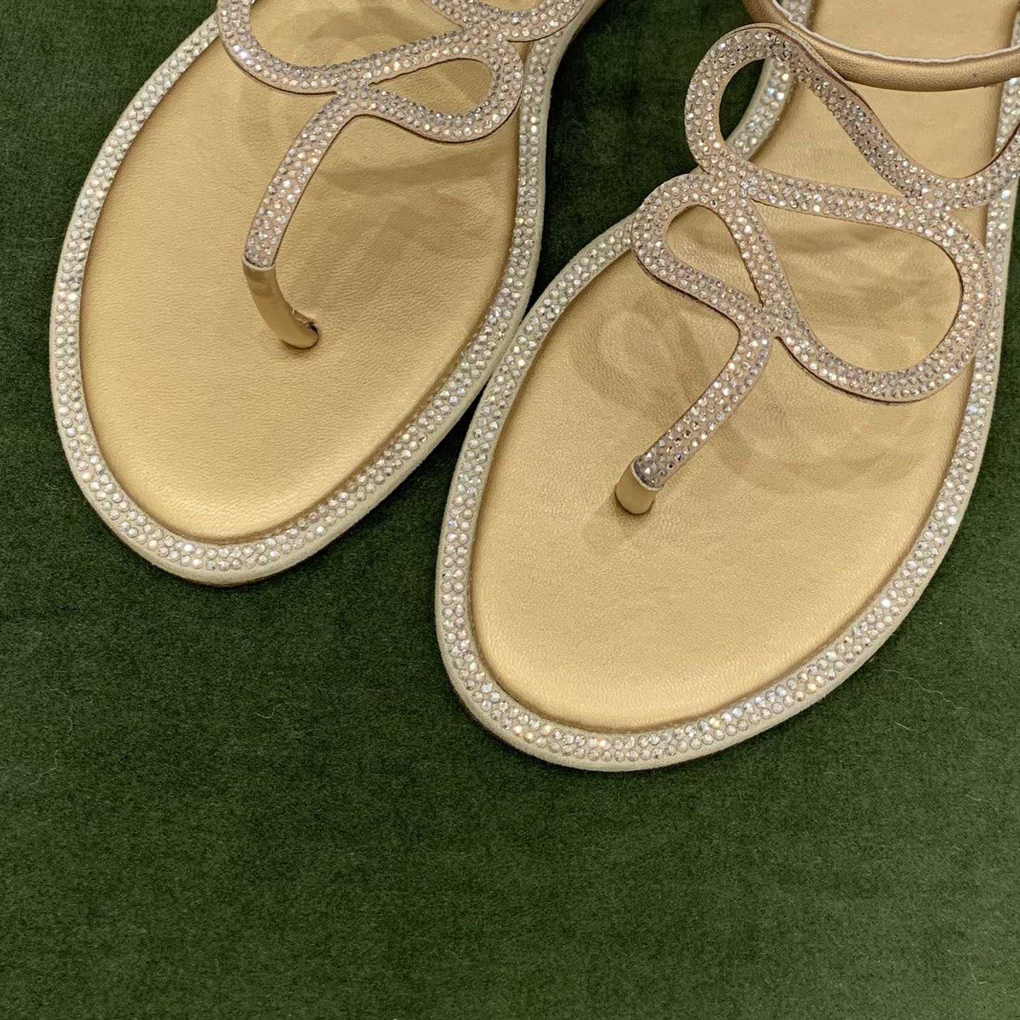 Flache Sandalen mit Schlangenkristallverzierung von Rene Caovilla - EUR FASHION
